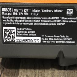 AS-IS 18V Dual Function Cordless Inflator (Tool Only) with Valve Adaptor  Needle  (2) Nozzles  and 12V Power Cord