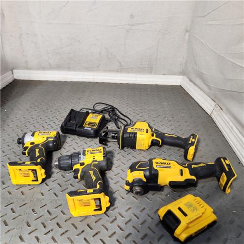 HOUSTON Location-AS-IS-DEWALT ATOMIC 20-Volt Lithium-Ion Cordless Brushless Combo Kit (4-Tool) with (2) 2.0Ah Batteries, Charger and Bag APPEARS GOOD Condition