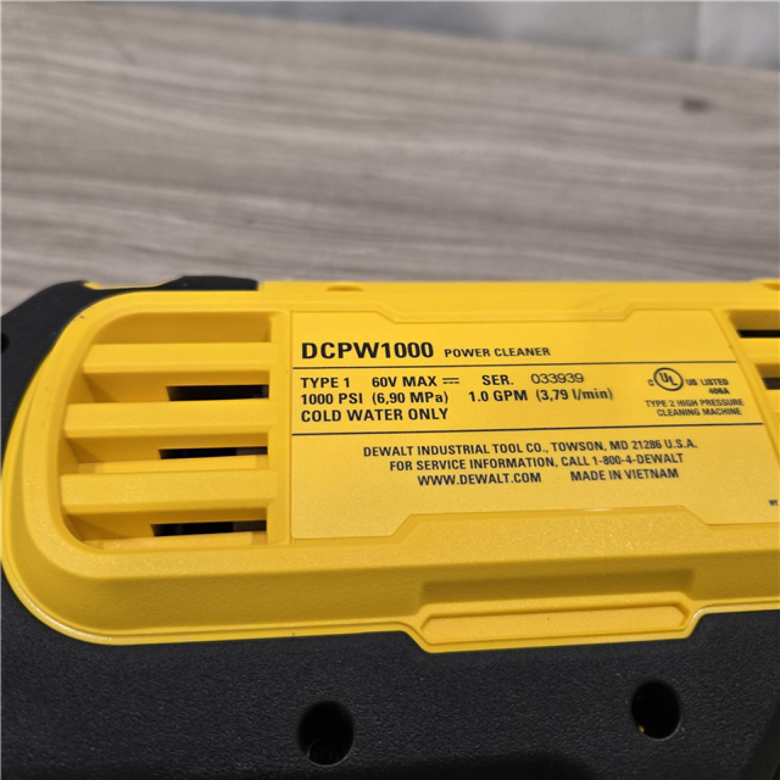 AS-IS DEWALT FLEXVOLT 60V MAX 1000 PSI 1.0 GPM Cold Water Cordless Power Cleaner (Tool Only)
