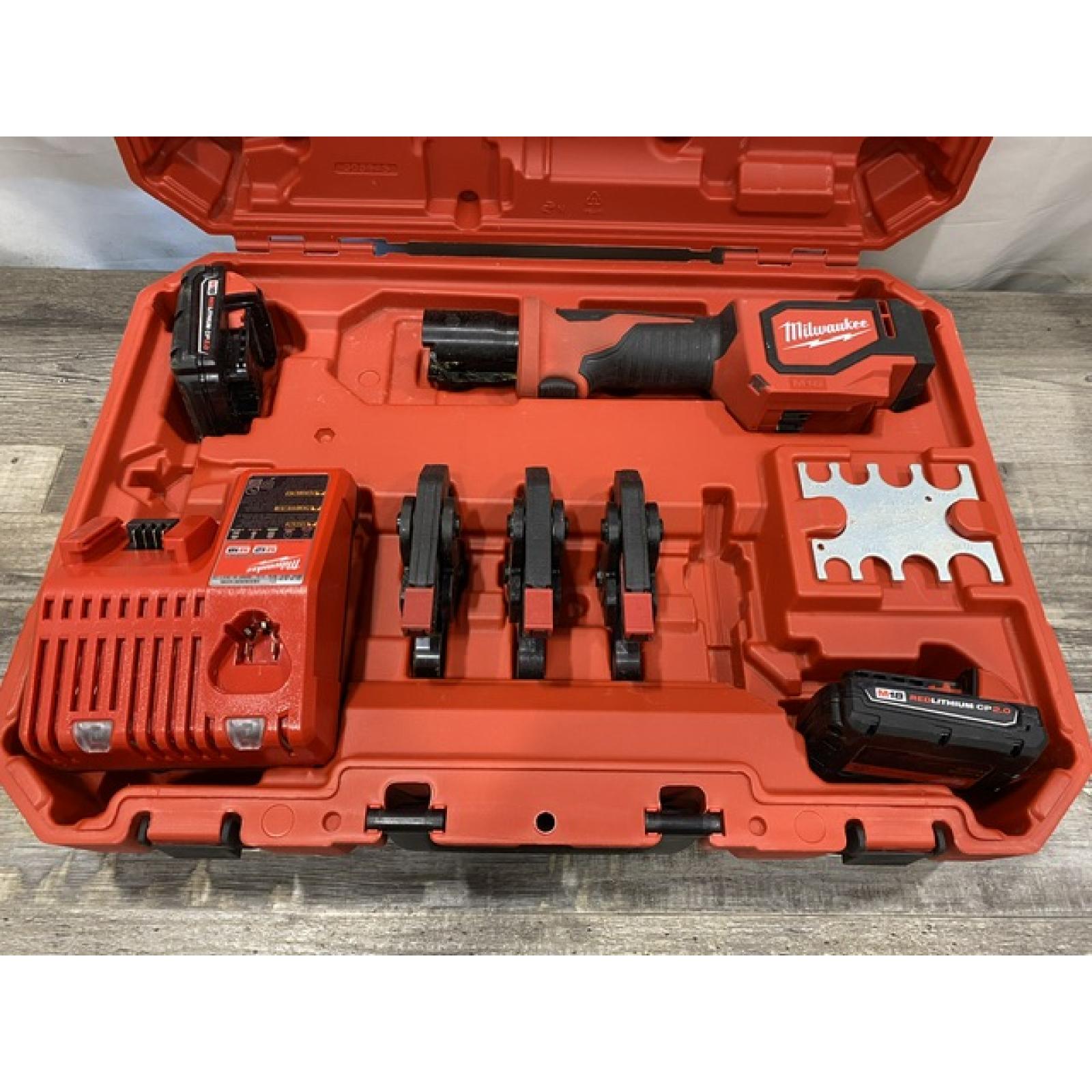 AS-IS Milwaukee 18V Lithium-Ion Cordless Short Throw Press Tool with 3 PEX Crimp Jaws Kit