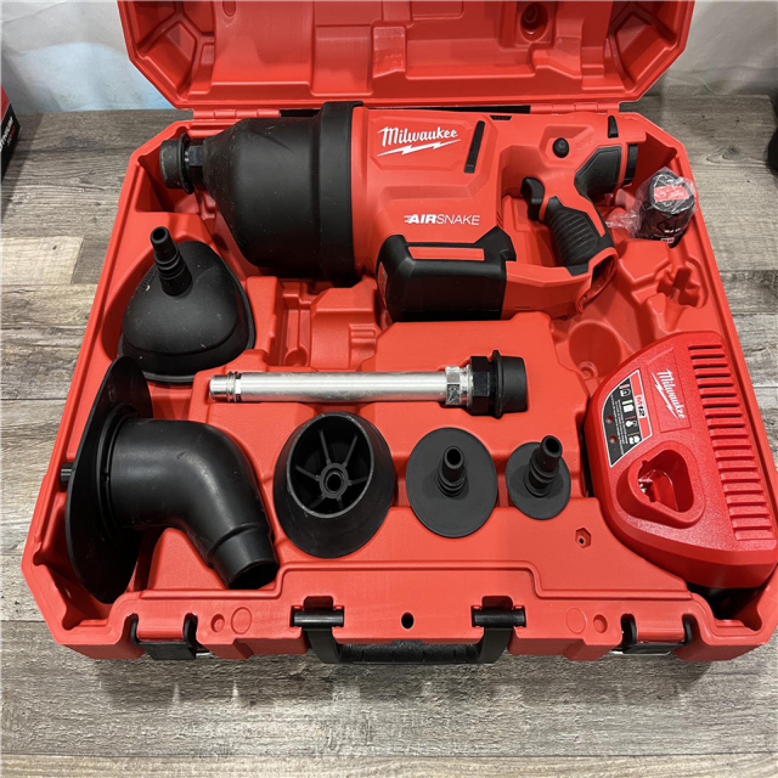 AS-IS Milwaukee 12-Volt Lithium-Ion Cordless Drain Cleaning Airsnake Air Gun Kit