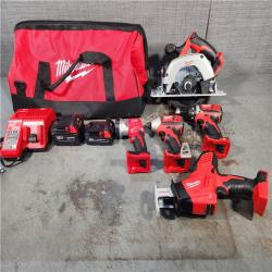 HOUSTON LOCATION - AS-IS Milwaukee M18 18-Volt Lithium-Ion Cordless Combo Tool Kit (5-Tool) with (1) 3.0Ah and (1) 1.5Ah Battery, (1) Charger, (1) Tool Bag