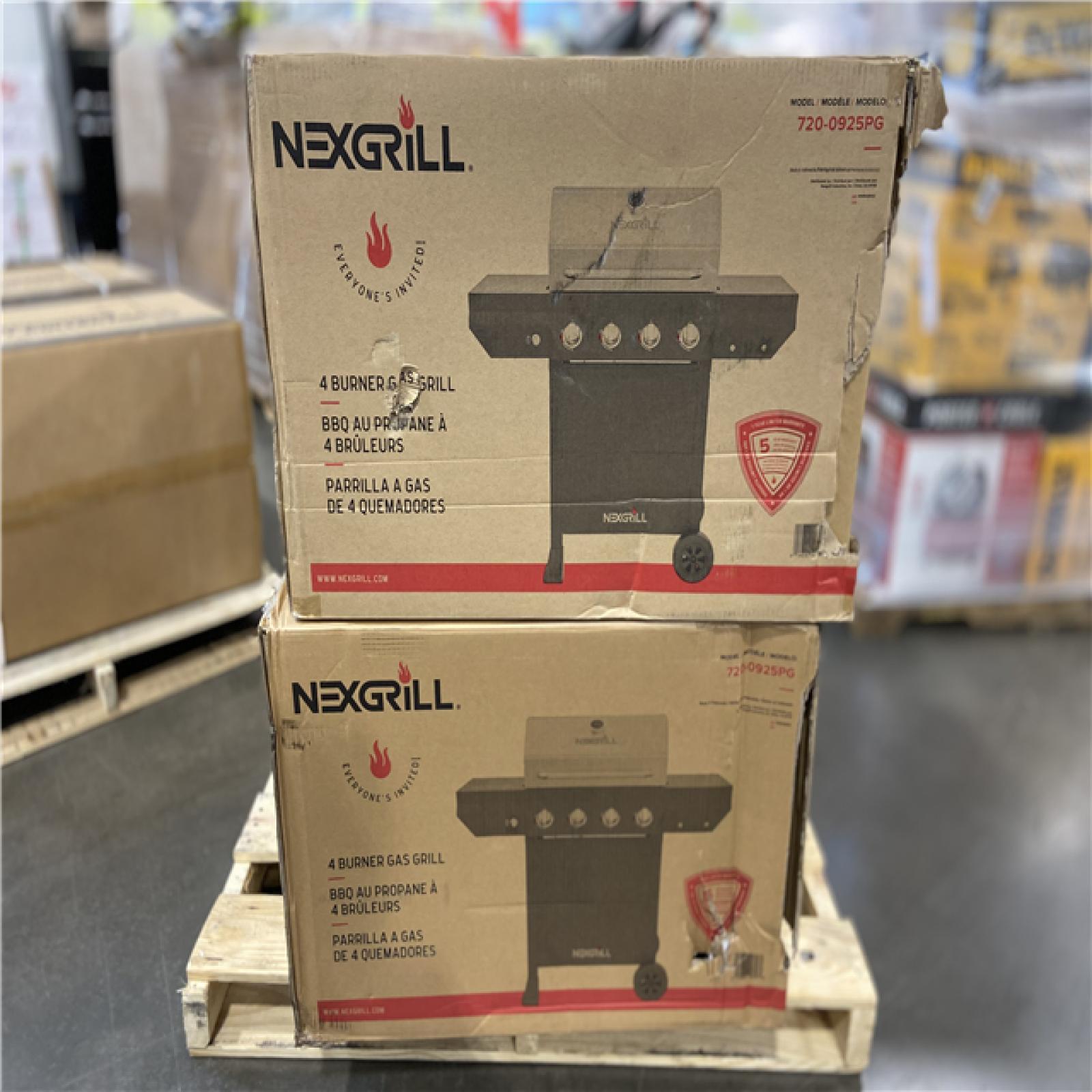 DALLAS LOCATION - Nexgrill 4-Burner Propane Gas Grill in Black with Stainless Steel Main Lid (4 UNITS)