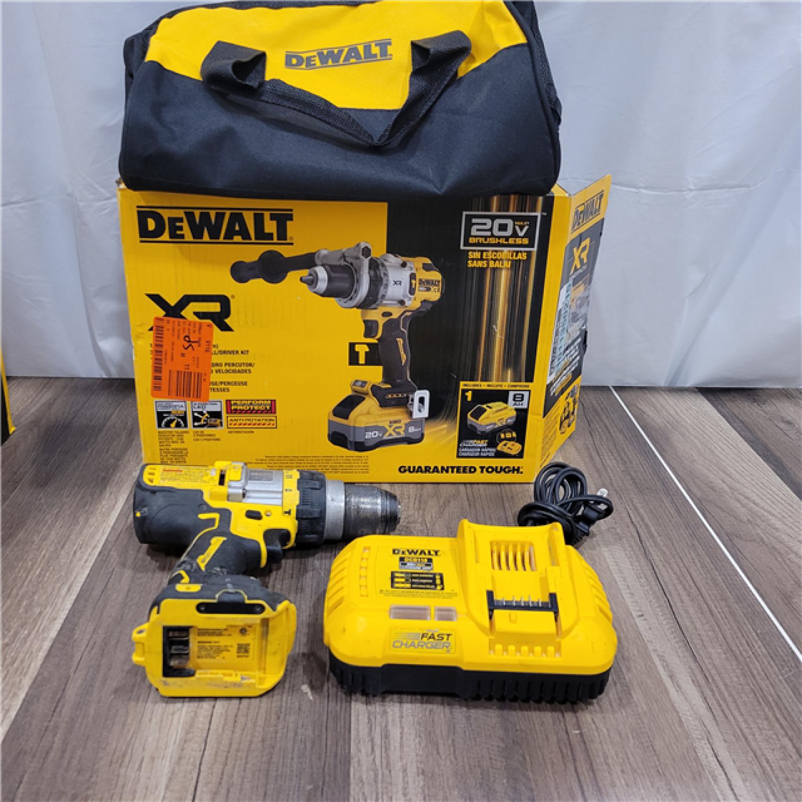 AS-IS DEWALT 20V XR Lithium-Ion Cordless Hammer Drill Kit with 8.0 Ah Battery, Charger and Kit Bag