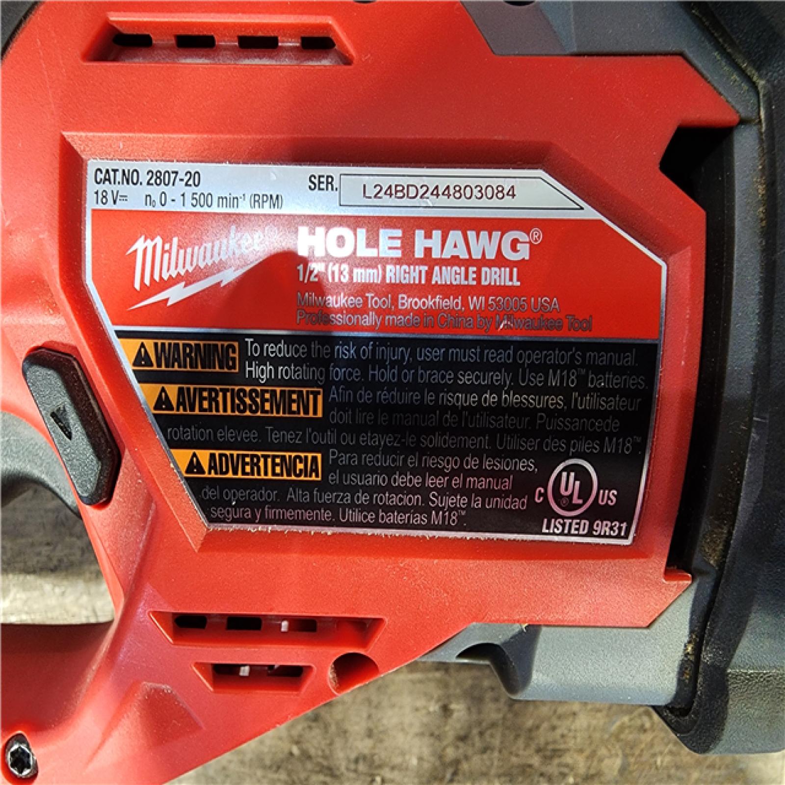 HOUSTON LOCATION - AS-IS Milwaukee M18 18V Fuel Hole Hawg 1/2 Right Angle Drill 2807-20 (Tool-Only)
