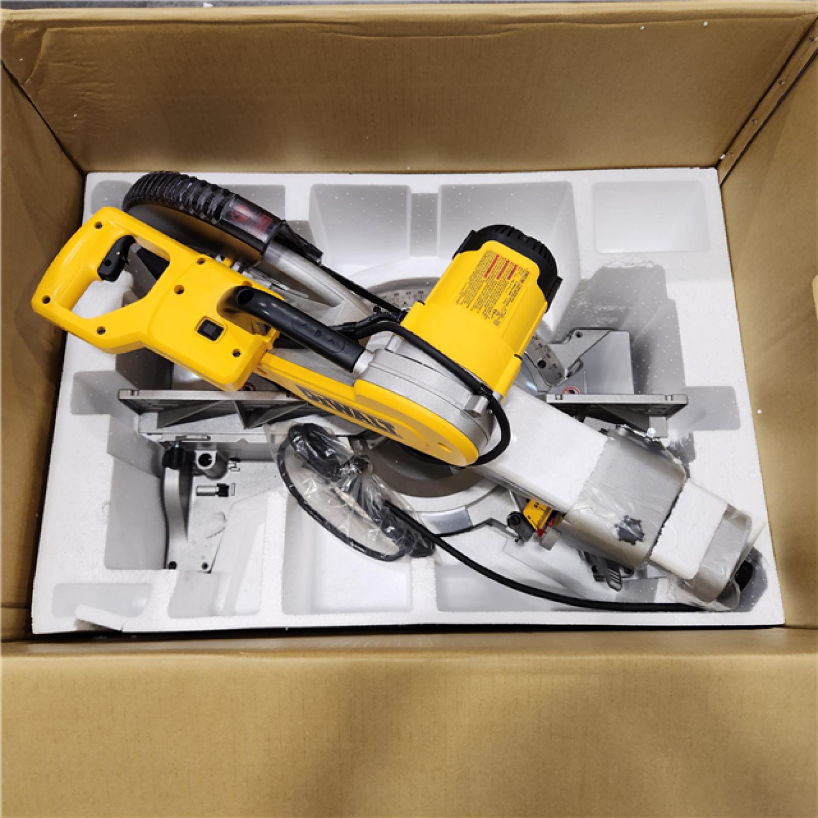 AS-IS DeWALT Camping Gear 12in Double Bevel Sliding Compound Miter Saw Yellow/Black Model: DWS780