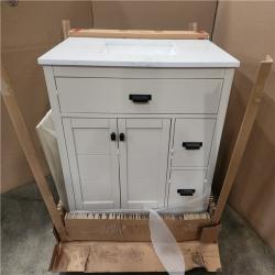 Phoenix Home Decorators Collection Stanhope 37 in. Single Sink Even Better Beige Bath Vanity with Carrara White Engineered Stone Top (Assembled) (Cracked Marble)