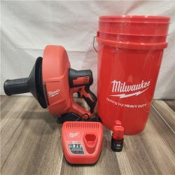AS-IS- M12 12-V Lithium-Ion Cordless Drain Snake Auger W/ (1) 1.5Ah Battery  5/16 in. X 25 Ft. Cable  Charger  & 5 Gal. Bucket