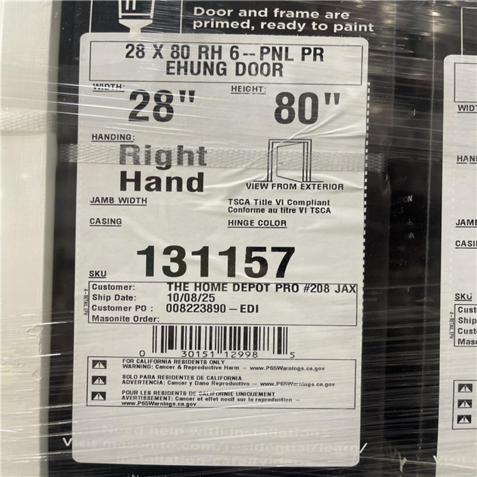 DALLAS LOCATION-NEW!- Masonite 28 In. X 80 In. X 4-9/16 In. Primed 6-Panel Single Prehung Interior Door (6 UNITS)