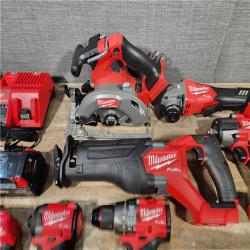 HOUSTON LOCATION - AS-IS (APPEARS LIKE NEW) Milwaukee M18 FUEL 18V Lithium-Ion Brushless Cordless Combo Kit with Two 5.0 Ah Batteries  1 Charger  2 Tool Bags (7-Tool)