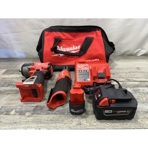 AS-IS Milwaukee FUEL 18V Cordless Mid Torque 1/2 in. Impact Wrench w/ 12 FUEL 3/8 in. Ratchet Combo Kit