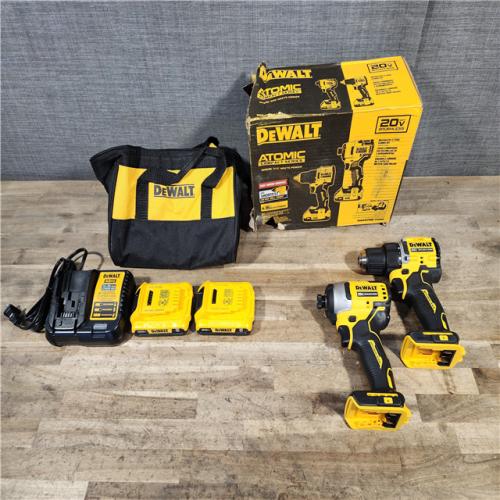 HOUSTON LOCATION - AS-IS Dewalt DCK225D2 20V MAX ATOMIC Brushless Compact Lithium-Ion 1/2 in. Cordless Drill Driver and 1/4 in. Impact Driver Combo Kit with 2 Batteries 2 Ah