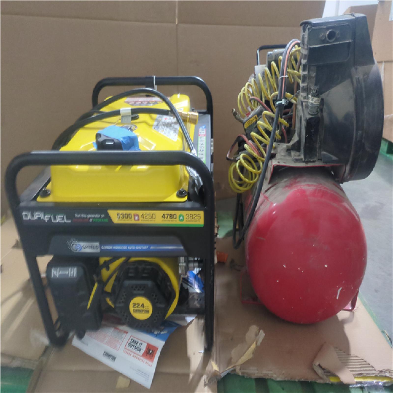 CALIFORNIA AS-IS CHAMPION PORTABLE POWER GENERATOR & HUSKY PRO 20G AIR COMPRESSOR