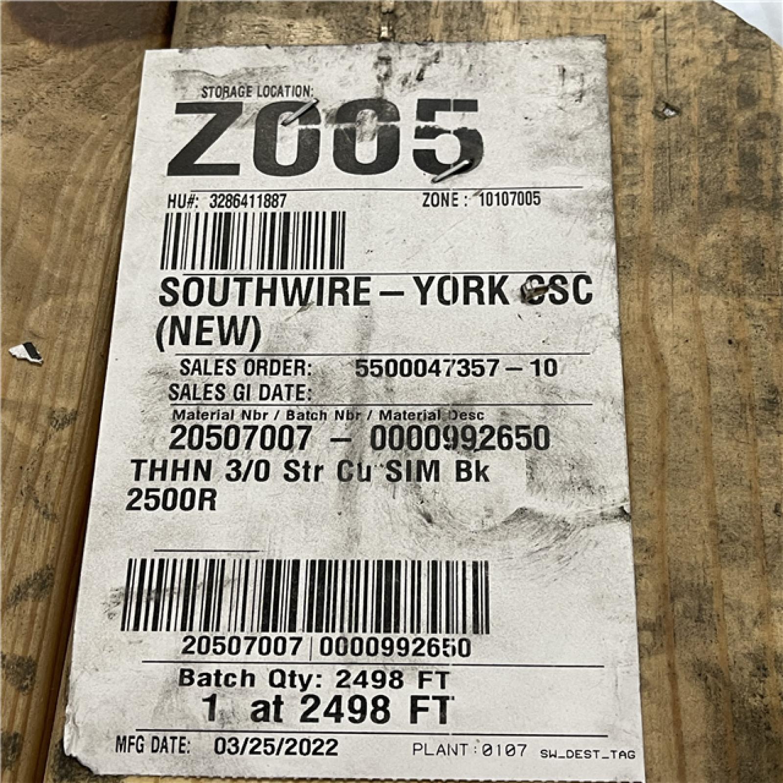 DALLAS LOCATION - Southwire 2,500 ft. 3 Black Stranded CU SIMpull THHN Wire (SEE NOTES)
