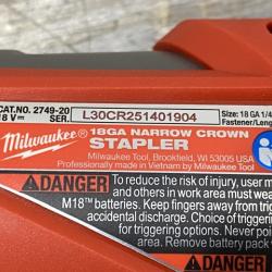 AS-IS Milwaukee FUEL 18-Volt Lithium-Ion Brushless Cordless 18-Gauge 1/4 in. Narrow Crown Stapler (Tool-Only)