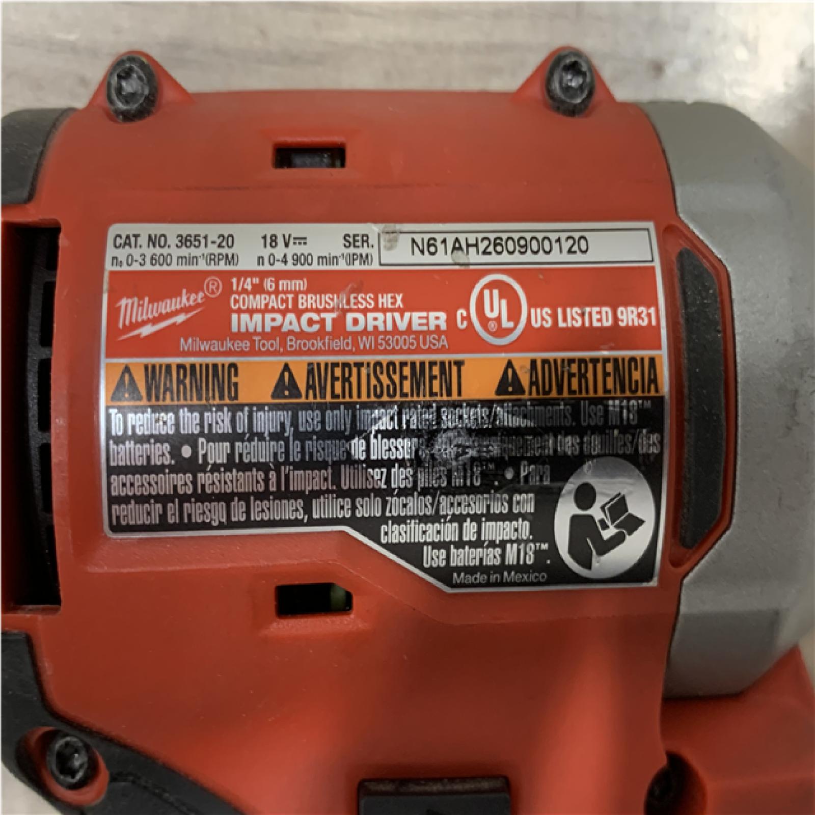 AS-IS Milwaukee 18V Lithium-Ion Compact Brushless Cordless 1/4 in. Impact Driver (Tool-Only)