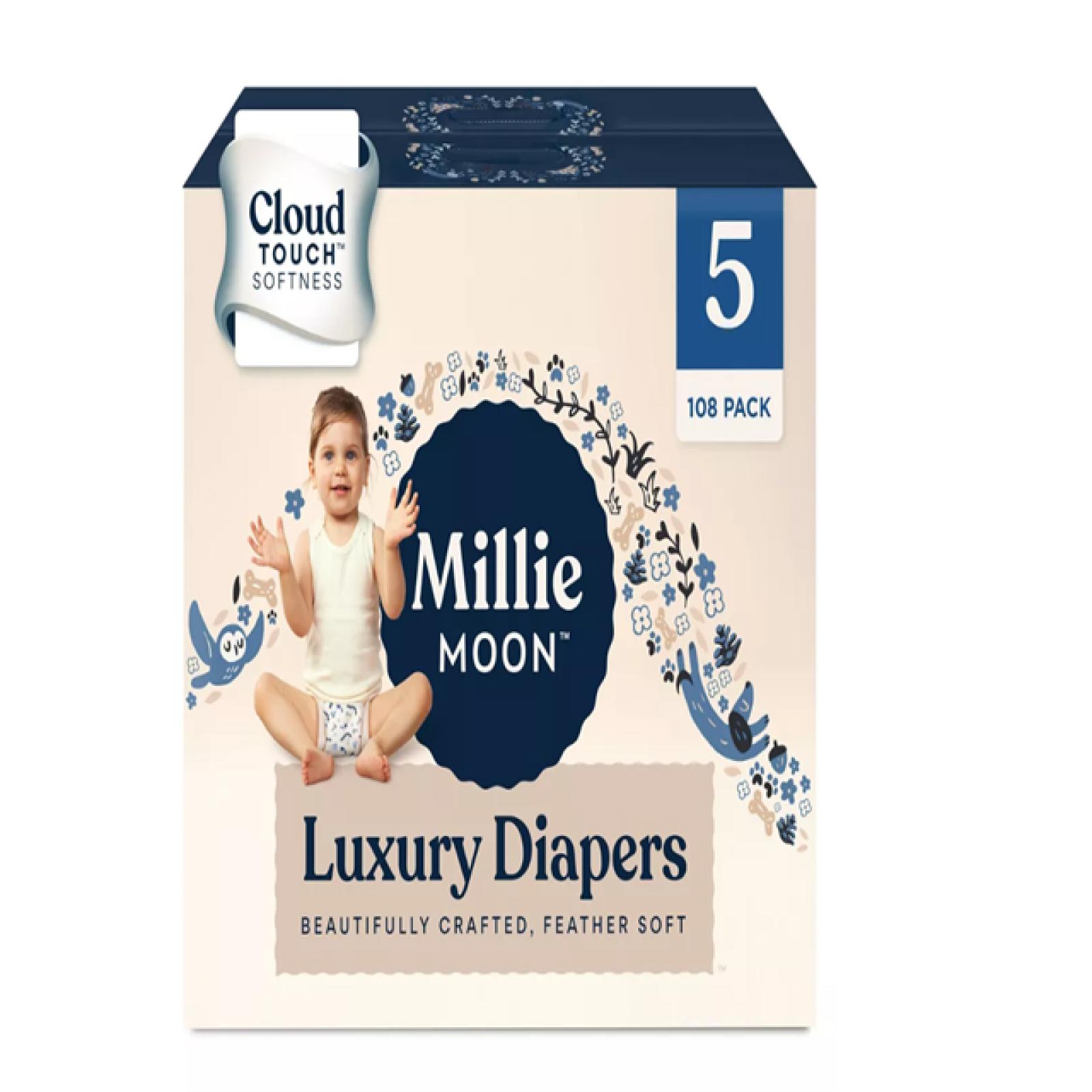 DALLAS LOCATION - Millie Moon Luxury Disposable Diapers - Size 5 - (108ct PER CASE) PALLET-(20 CASES)