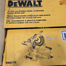 AS-IS  DEWALT 15 Amp Corded 12 in. Double Bevel Sliding Compound Miter Saw, Blade Wrench and Material Clamp