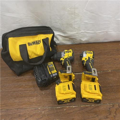 AS-IS DEWALT 20V MAX XR Hammer Drill and ATOMIC Impact Driver 2 Tool Cordless Combo Kit with (2) 4.0Ah Batteries, Charger, and Bag