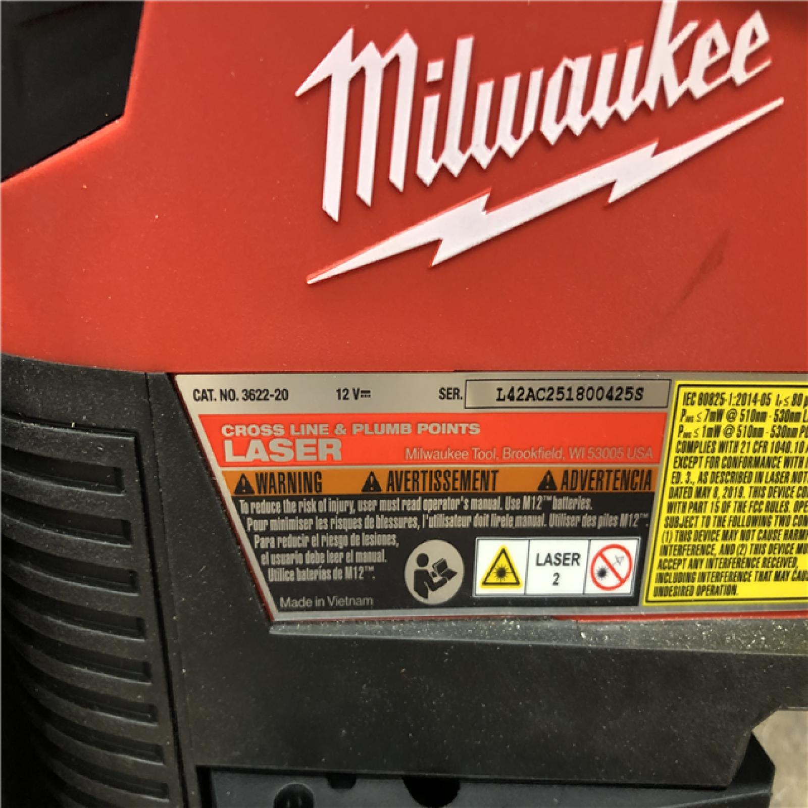AS-IS Milwaukee 12-Volt Lithium-Ion Cordless Green 125 ft. Cross Line and Plumb Points Laser Level Kit