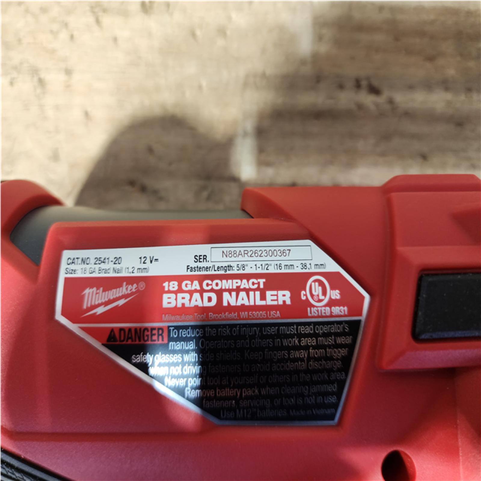 Houston Location AS-IS Milwaukee FUEL 12-Volt Lithium-Ion Brushless Cordless 18-Gauge 1-1/2 in. Compact Brad Nailer (Tool Only)