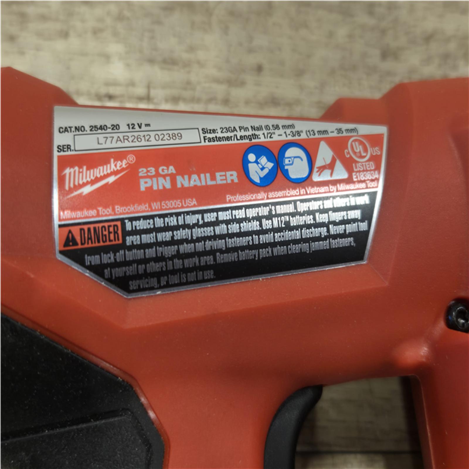 AS-IS Milwaukee 12-Volt 23-Gauge Lithium-Ion Cordless Pin Nailer (Tool-Only)
