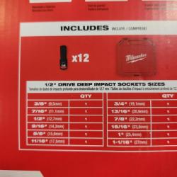 Phoenix NEW Milwaukee SHOCKWAVE 1/2 in. Drive SAE Deep Well Impact Socket Set (12-Piece)