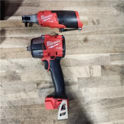 HOUSTON LOCATION - AS-IS (APPEARS LIKE NEW) Milwaukee FUEL 18V Cordless Mid Torque 1/2 in. Impact Wrench w/ M12 FUEL 3/8 in. Ratchet & Battery/Charger Combo Kit