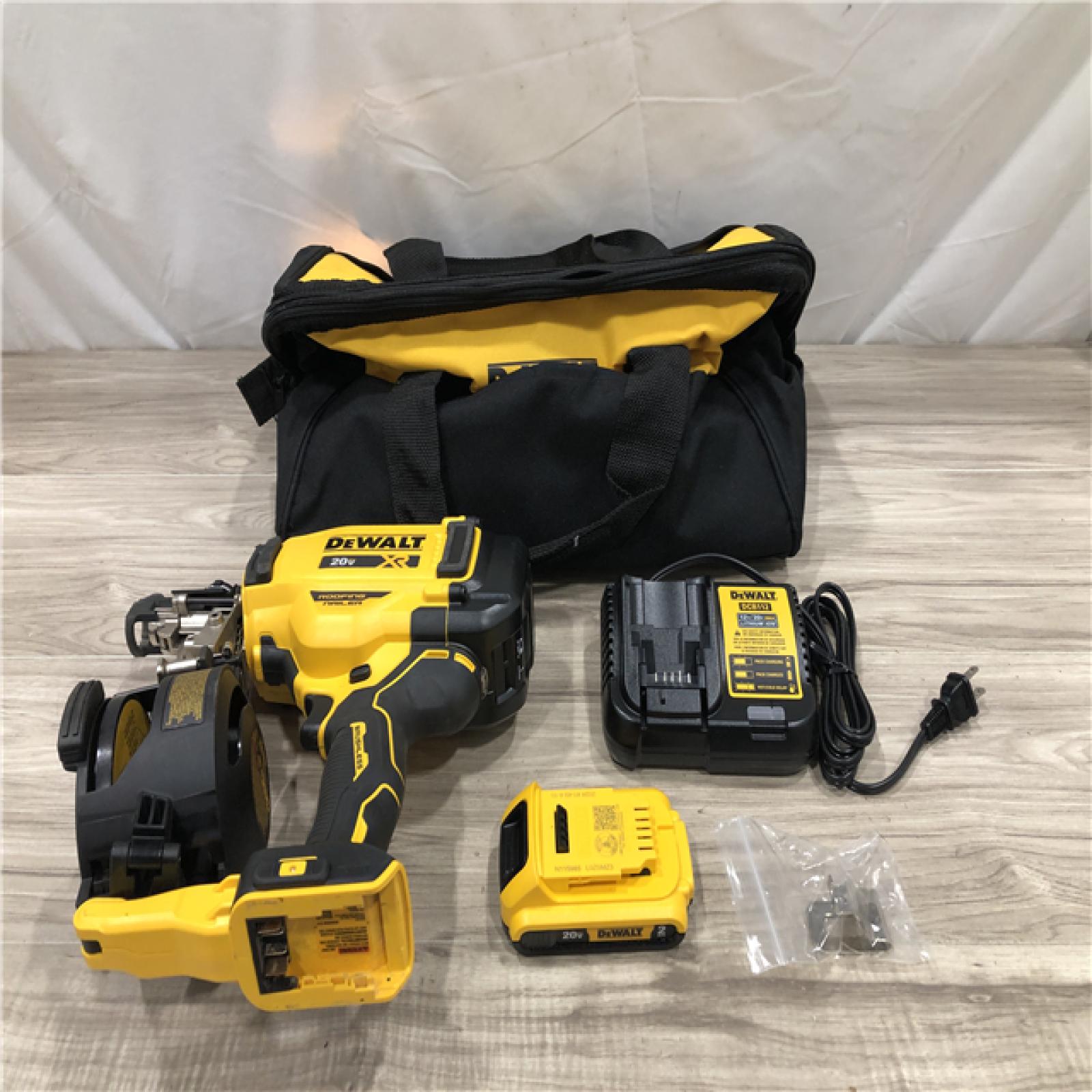 AS-IS DEWALT 20V MAX Lithium-Ion 15-Degree Electric Cordless Roofing Nailer Kit