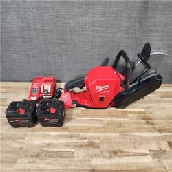 HOUSTON LOCATION - AS-IS Milwaukee M18 FUEL ONE-KEY 18-Volt Lithium-Ion Brushless Cordless 9 in. Cut Off Saw Kit W/ (2) 12.0Ah Batteries & Rapid Charger
