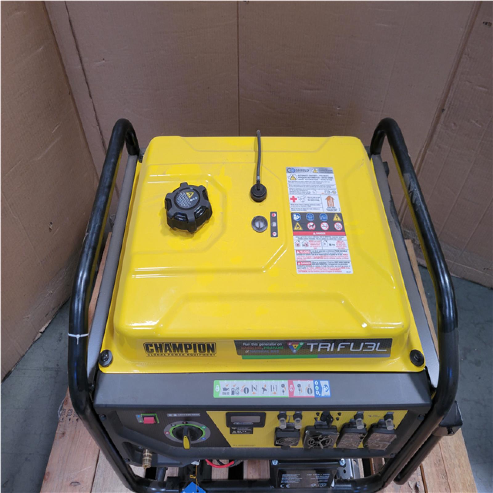 CALIFORNIA AS-IS CHAMPION 11 500/9 200-WATT ELETRIC START TRI-FUEL PORTABLE GENERATOR