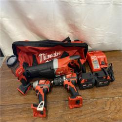 AS-IS MILWAUKEE M18 18V Lithium-Ion Cordless Combo Tool Kit with Two 3.0Ah Batteries, 1-Charger, 1-Tool Bag (4-Tool)