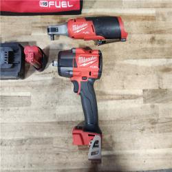HOUSTON LOCATION - AS - IS Milwaukee FUEL 18V Cordless Mid Torque 1/2 in. Impact Wrench w/ M12 FUEL 3/8 in. Ratchet & Battery/Charger Combo Kit