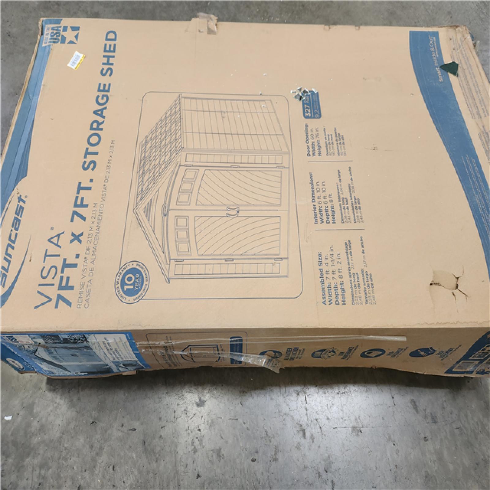 Phoenix NEW Suncast Vista 7 ft. W x 7 ft. D Plastic Resin Storage Shed with Floor (50 sq. ft.) in Colonnade (Beige)