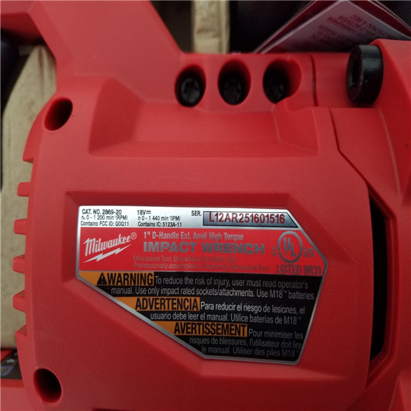 California NEW Milwaukee 1 D-Handle Ext. Anvil High Torque Impact Wrench (Tool Only)