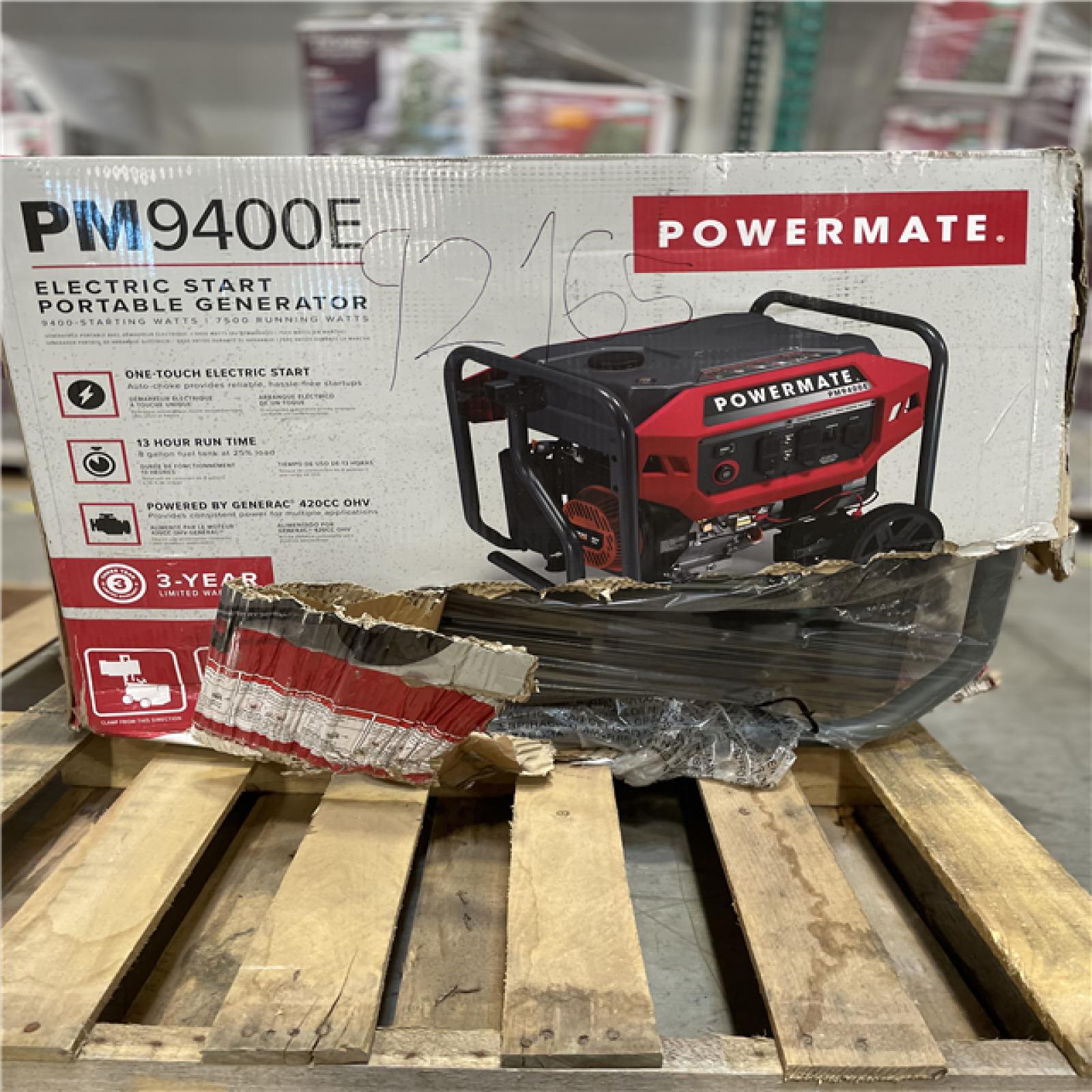DALLAS LOCATION - AS-IS  Powermate PM9400E 7500 Running Watt Electric Start Gasoline Powered Portable Generator  49 ST/CSA