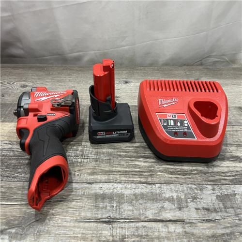AS-IS Milwaukee FUEL 12V Li-Ion Brushless Cordless Stubby 3/8 in. Impact Wrench Kit