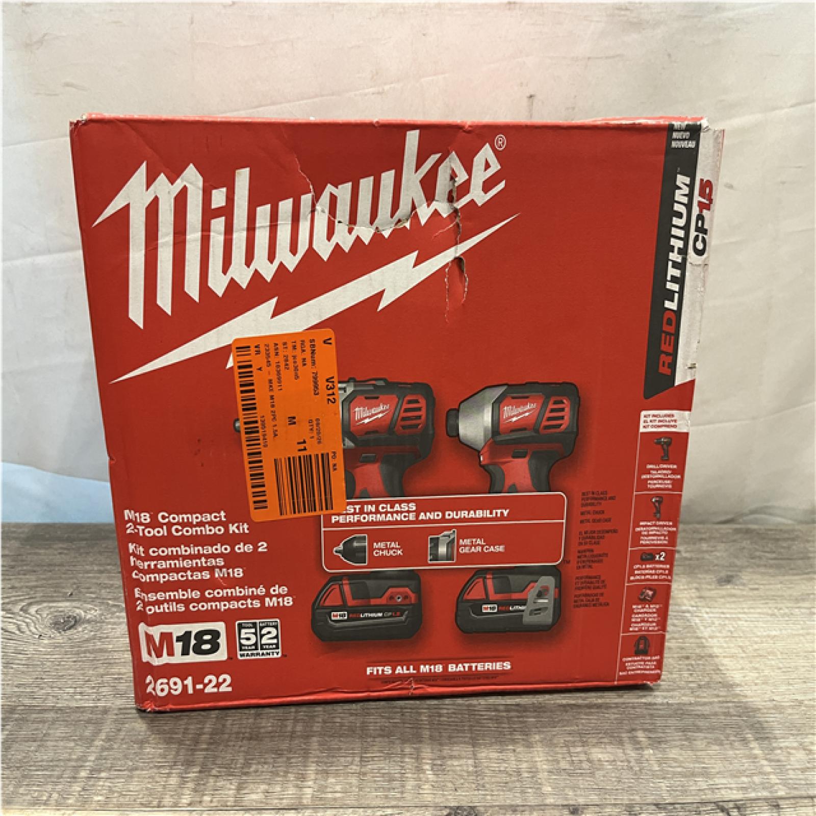 NEW - Milwaukee 18V Lithium-Ion Cordless Drill Driver/Impact Driver Combo Kit