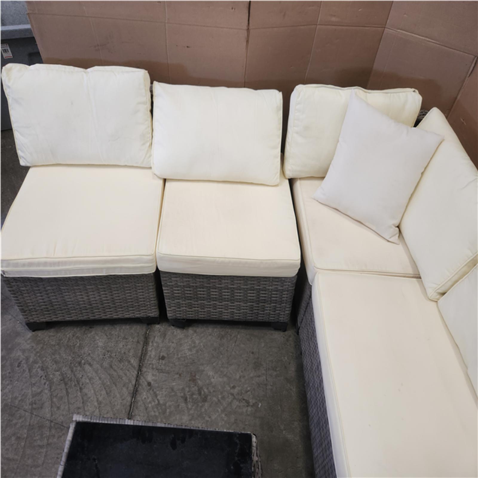 Phoenix JUSKYS GUKOO Gray 7-Piece Wicker Metal Frame Sofa Seating Group with White Cushions and Coffee Table