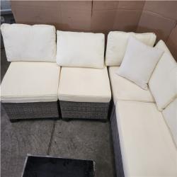Phoenix JUSKYS GUKOO Gray 7-Piece Wicker Metal Frame Sofa Seating Group with White Cushions and Coffee Table