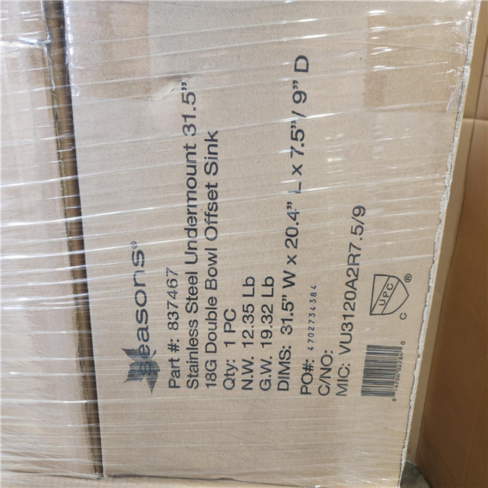 Phoenix NEW Seasons Stainless Steel Undermount 31.5 18G Double Bowl Offset Sink Pallet (12-Boxes)