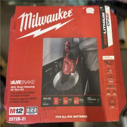 LIKE NEW! - Milwaukee M12 12V Lithium-Ion Cordless Drain Cleaning Airsnake Air Gun Kit with (2) 2.0 Ah Batteries  Toilet Attachments
