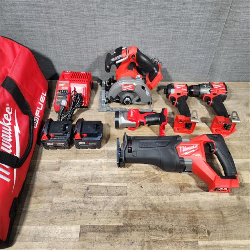 HOUSTON LOCATION - AS-IS (APPEARS LIKE NEW) M18 FUEL 18V Lithium-Ion Brushless Cordless 5-Tool Combo Kit with Two 5.0 Ah Batteries  1 Charger 1 Tool Bag