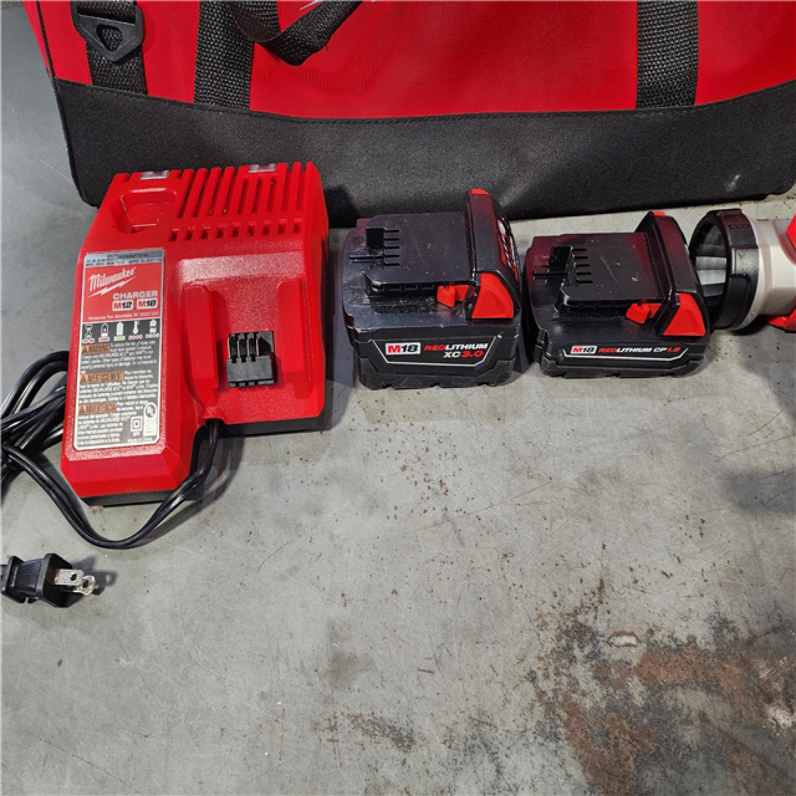 HOUSTON LOCATION - AS-IS Milwaukee M18 18-Volt Lithium-Ion Cordless Combo Tool Kit (5-Tool) with (1) 3.0Ah and (1) 1.5Ah Battery, (1) Charger, (1) Tool Bag