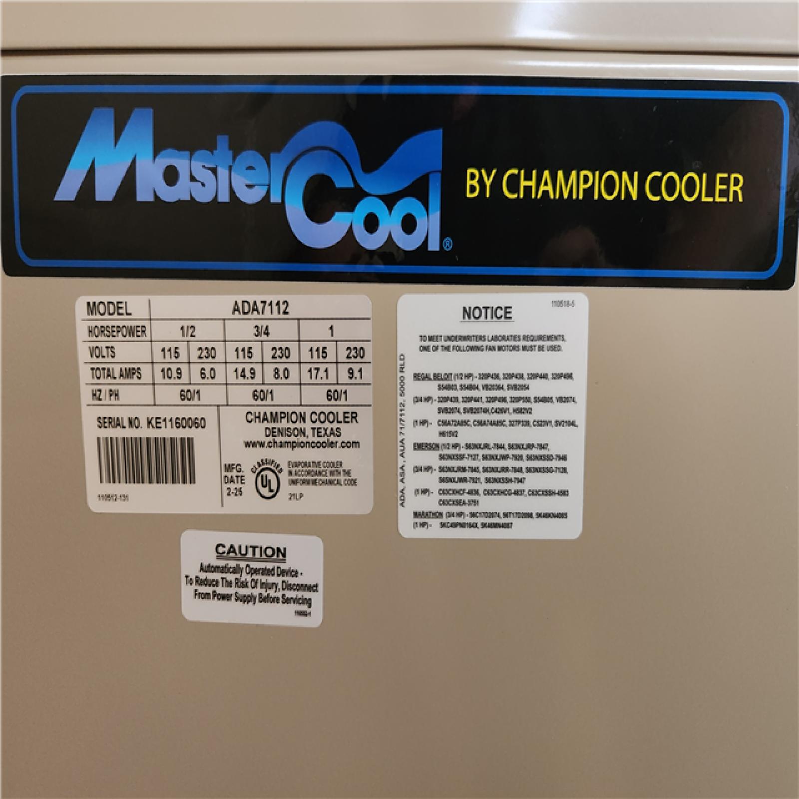 Phoenix AS-IS MasterCool 7000 CFM 2-Speed Down-Draft Roof 12 in. Media Evaporative Cooler for 2300 sq. ft. (Motor Not Included)