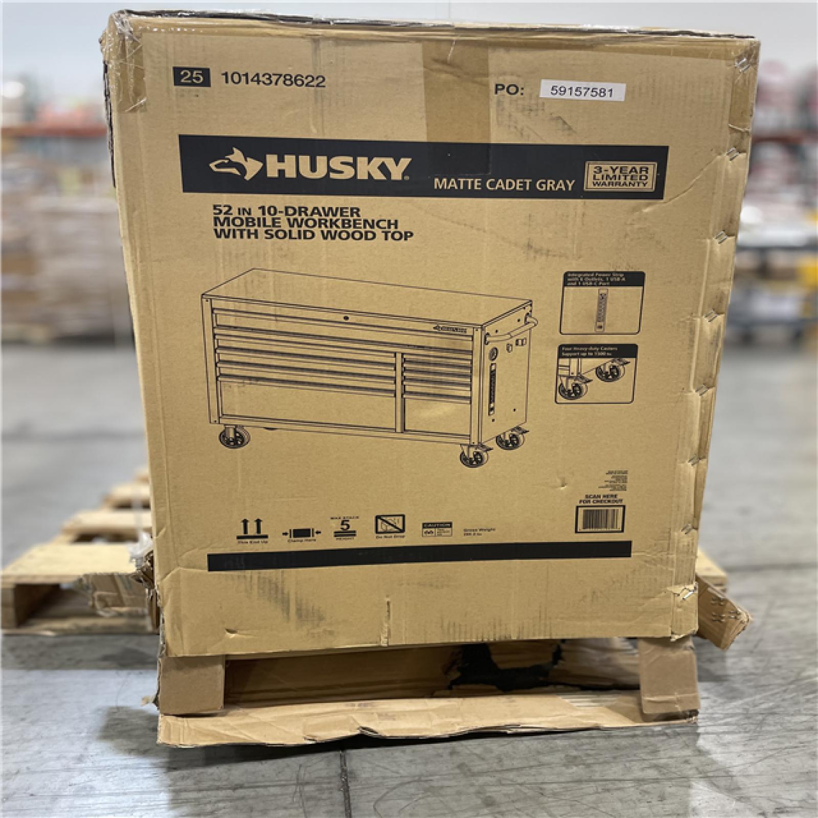 DALLAS LOCATION- AS-IS HUSKY 52 in. W 10-Drawer Matte Cadet Gray/Woodtop Workbench