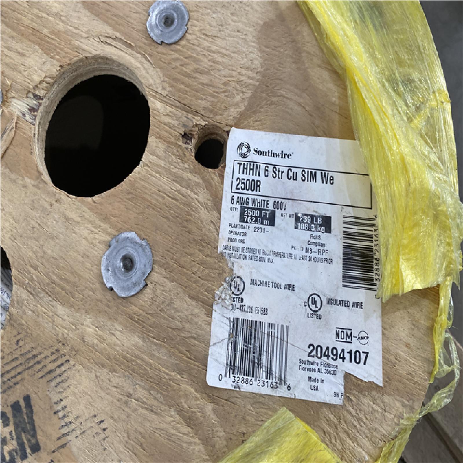 Houston Location AS IS - 4 Cooper Wire Rolls (3) 2500SP (1) THHN 6 Str Cu SIM WE 2500R