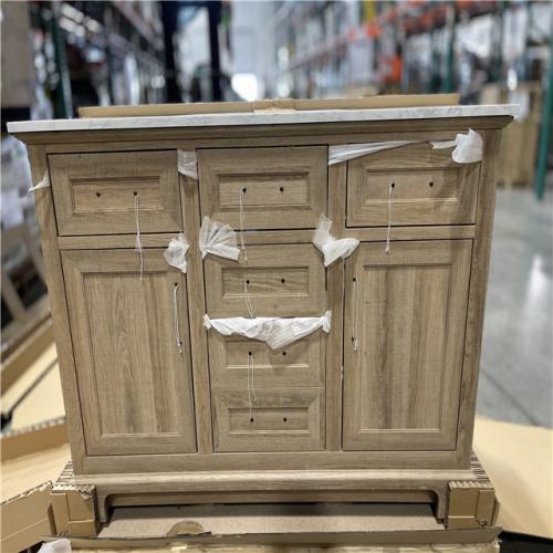 DALLAS LOCATION - Home Decorators Collection Doveton 48 in. Single Sink Freestanding Weathered Tan Bath Vanity with White Engineered Marble Top (Assembled)
