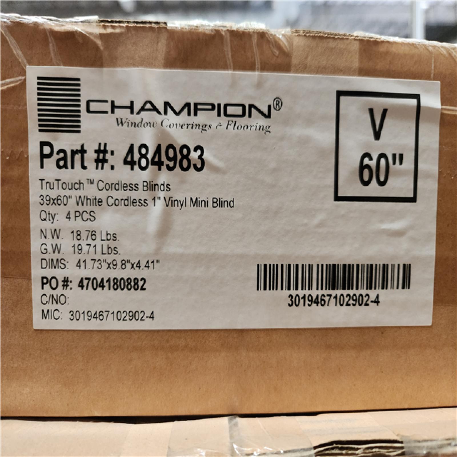 Phoenix Location NEW Champion TruTouch Cordless Blinds 39x60 White Cordless 1 Vinyl Blind 4Pcs Pallet (44 Boxes)