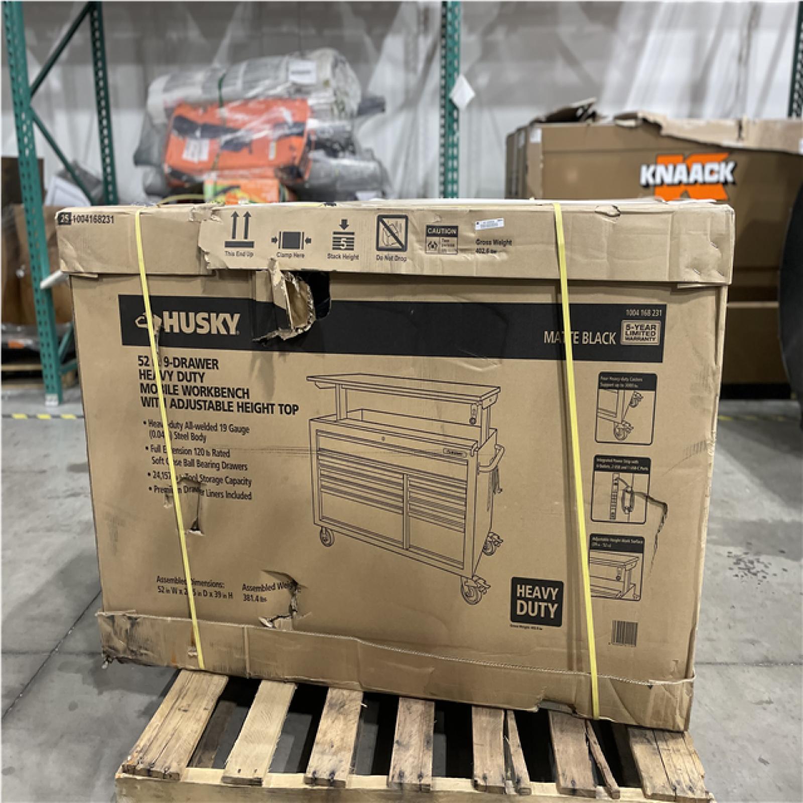 DALLAS LOCATION- AS-IS HUSKY 52 in. W x 25 in. D Heavy Duty 9-Drawer Mobile Workbench Cabinet with Adjustable-Height Hardwood Top in Matte Black